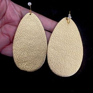 Genuine leather large gold teardrop earrings $15